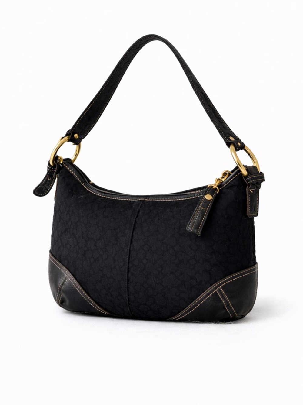 Vintage Coach Black Signature Baguette Bag Y2K Shoulder bag Leather Trim - Picture 2 of 13